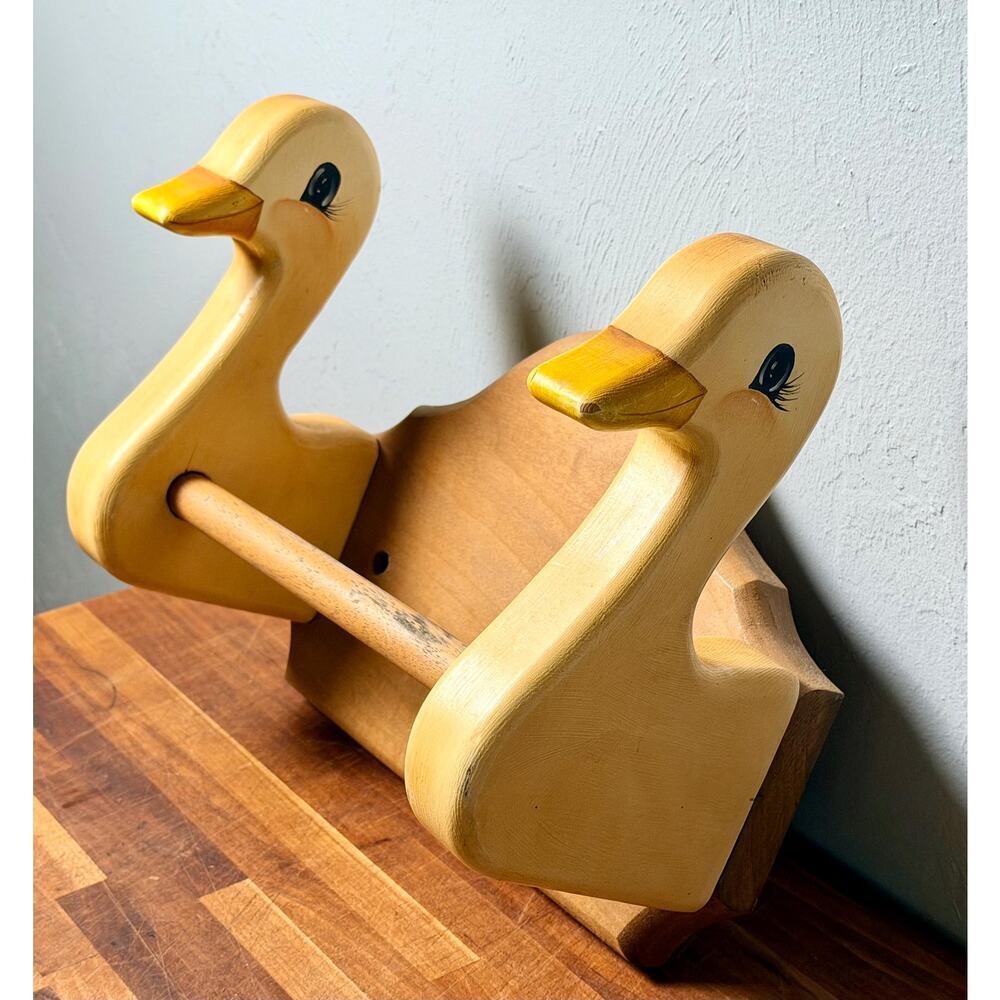 Vintage Wooden Goose Towel Wall Rack | Hand Painted Duck Geese Kitchen Decor - Picture 11 of 16